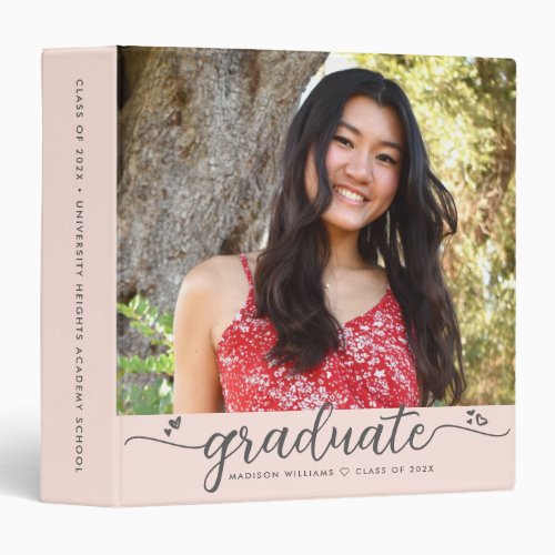 Blush Pink Graduation Photo Album Script Hearts 3 Ring Binder