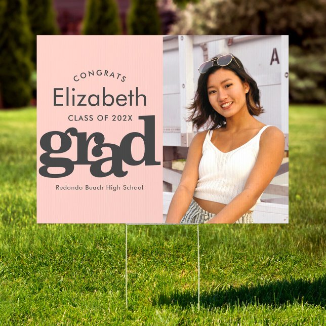 Blush pink graduation photo bold chic modern yard sign (Creator Uploaded)