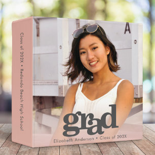 Blush pink graduation photo bold modern typography 3 ring binder
