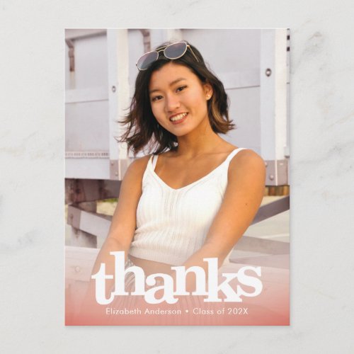 Blush pink graduation photo bold type thank you postcard