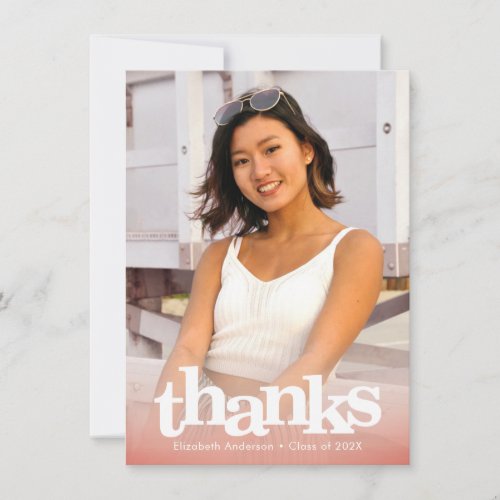 Blush pink graduation photo modern bold typography thank you card