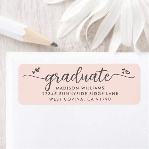 Blush Pink Graduation Script Hearts Modern Address Label