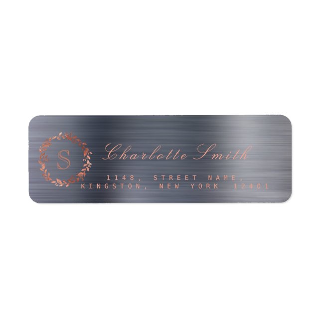 Blush Pink Graphite Gray Wreath VIP Monogram RSVP Label (Front)