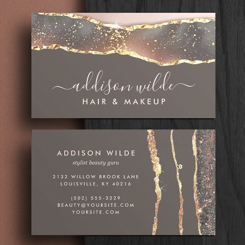 Blush Pink Gray And Gold Elegant Modern Business Card