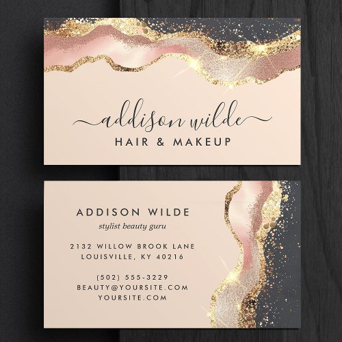 Blush Pink Gray And Gold Elegant Modern Script Business Card