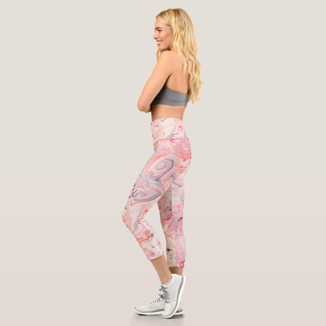 Blush Pink, Gray and Purple Marbling Capri Leggings (Left)