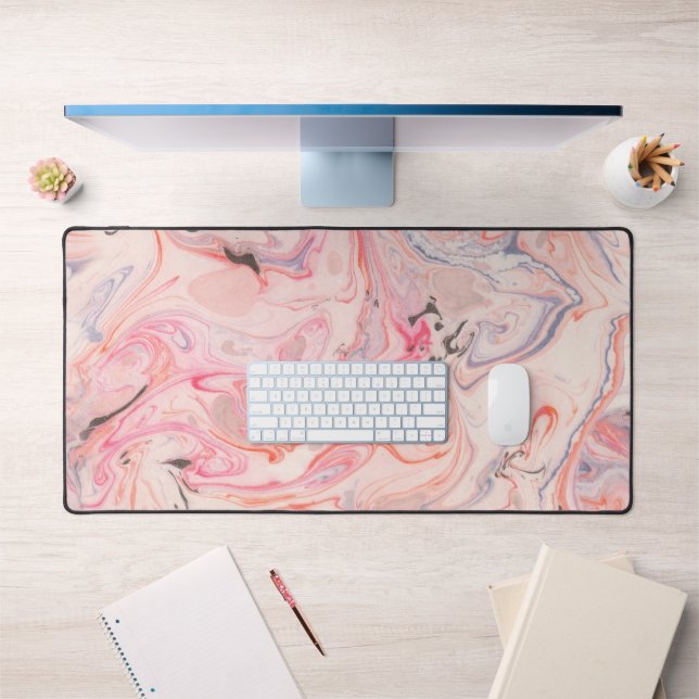 Blush Pink, Gray, and Purple Marbling Desk Mat (Office 1)