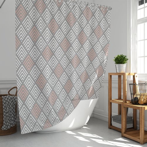 Blush Pink Gray and White Diamond Arrow Pattern Shower Curtain