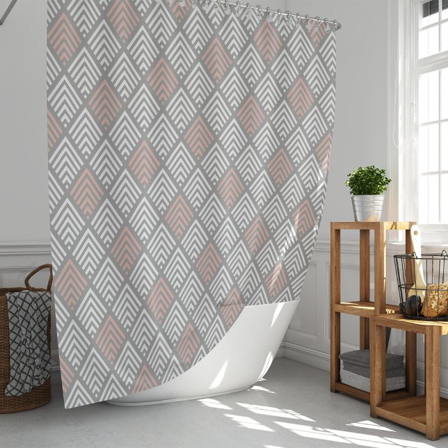 Blush Pink, Gray and White Diamond Arrow Pattern Shower Curtain (Creator Uploaded)