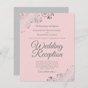 Blush Pink & Gray BUDGET Wedding Reception Invite