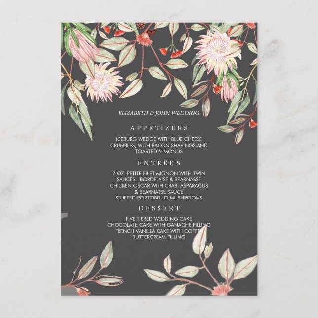 Blush Pink & Gray Counryside Flowers Wedding Menu (Front)