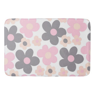 Blush Pink Gray Daisies Retro Dream #1 #retro #art Bath Mat