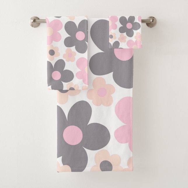 Blush Pink Gray Daisies Retro Dream #1 #retro #art Bath Towel Set (Insitu)
