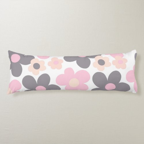 Blush Pink Gray Daisies Retro Dream 1 retro art Body Pillow