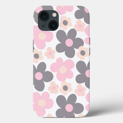Blush Pink Gray Daisies Retro Dream 1 retro art iPhone 13 Case
