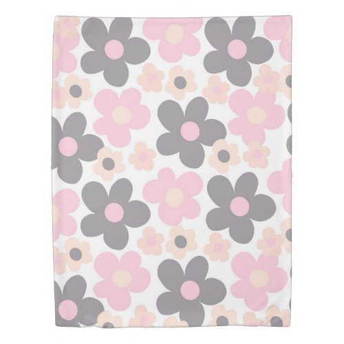 Blush Pink Gray Daisies Retro Dream 1 retro art Duvet Cover