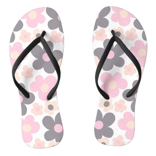 Blush Pink Gray Daisies Retro Dream 1 retro art Flip Flops