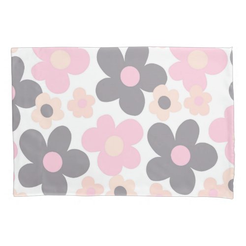 Blush Pink Gray Daisies Retro Dream 1 retro art Pillow Case