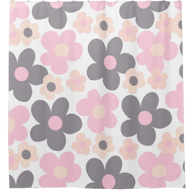 Blush Pink Gray Daisies Retro Dream #1 #retro #art Shower Curtain (Front)