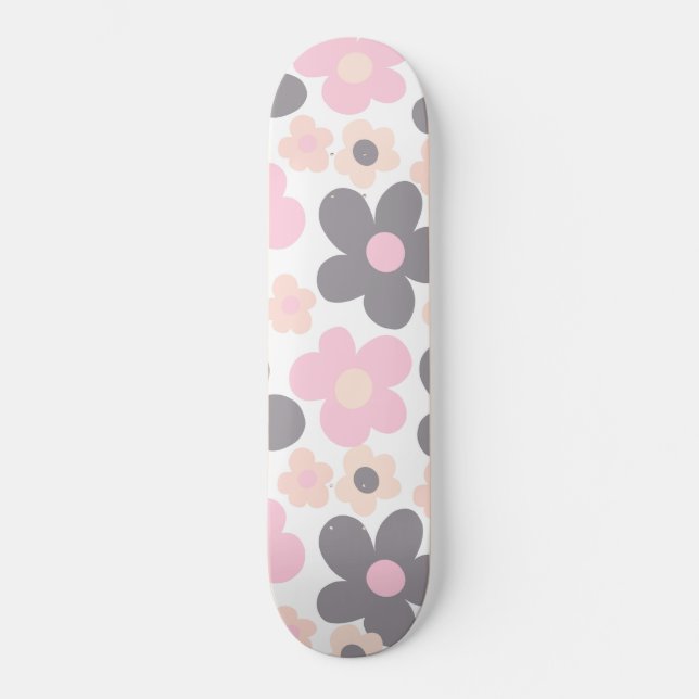 Blush Pink Gray Daisies Retro Dream #1 #retro #art Skateboard (Front)