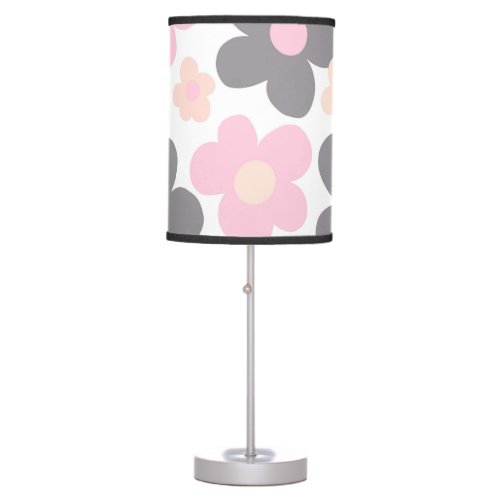Blush Pink Gray Daisies Retro Dream 1 retro art Table Lamp