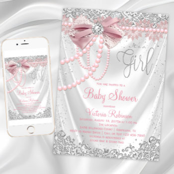 Blush Pink Gray Diamond Pearl Girly Baby Shower Invitation by The_Baby_Boutique at Zazzle
