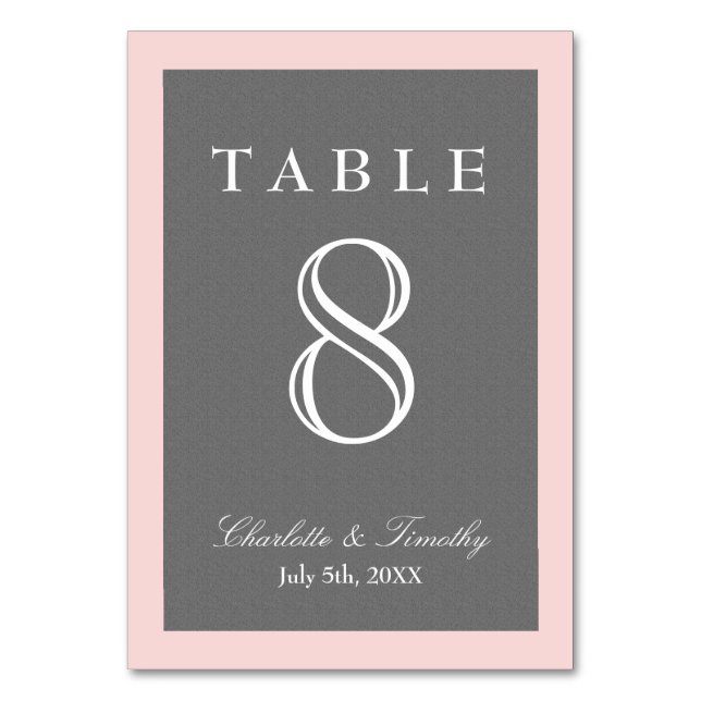 Blush Pink & Gray Elegant Table Number (Front)