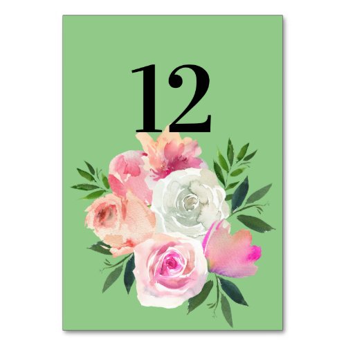 Blush Pink  Gray Floral Botanical Green Table Number