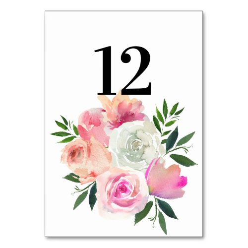 Blush Pink  Gray Floral Botanical Table Number