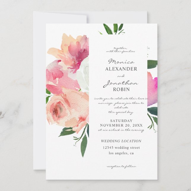 Blush Pink & Gray Floral Botanical Wedding V2 Invitation (Front)