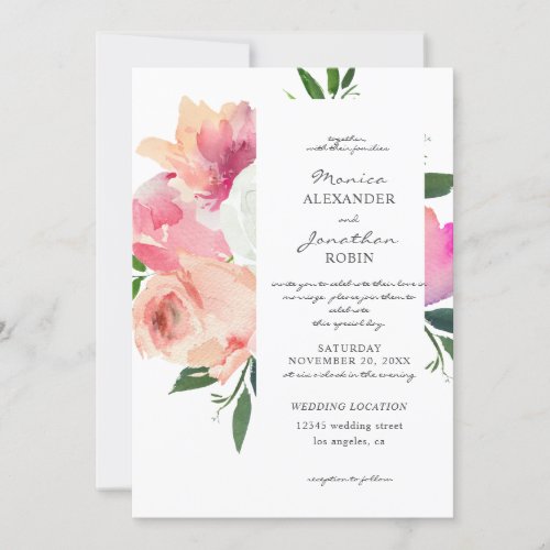 Blush Pink  Gray Floral Botanical Wedding V2 Invitation