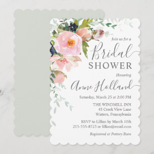 Blush Pink & Gray Floral Bouquet Bridal Shower Invitation