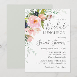 Blush Pink & Gray Floral Bridal Luncheon Invitation
