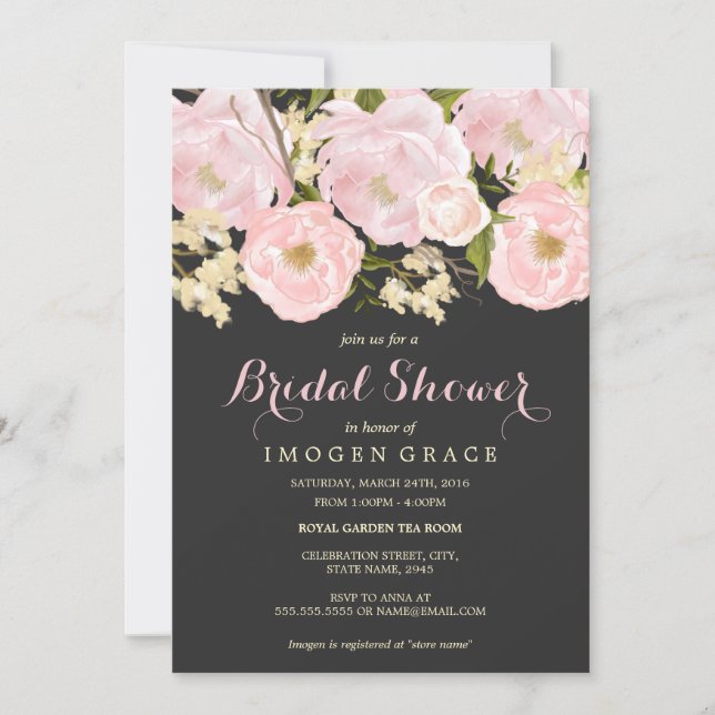 Blush Pink & Gray Floral Bridal Shower Invite (Front)