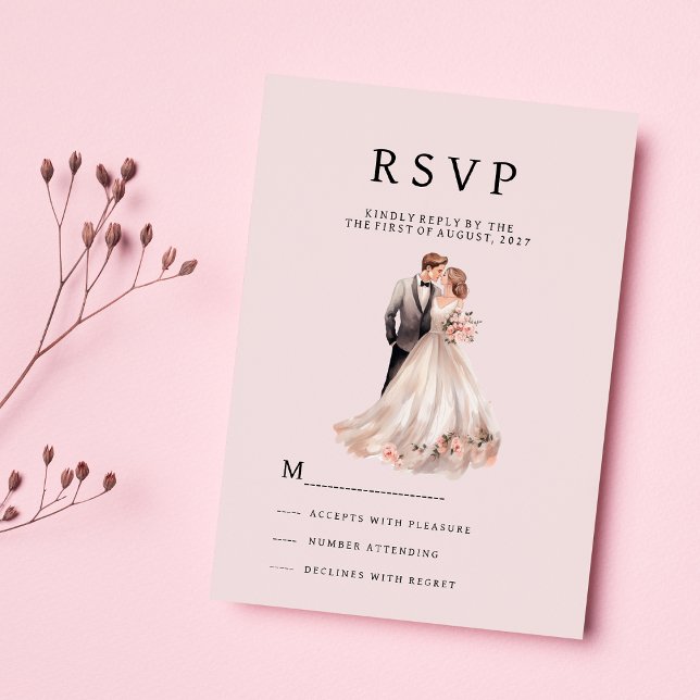 Blush pink gray floral couple photo RSVP Invitation (Blush pink gray floral couple photo RSVP )