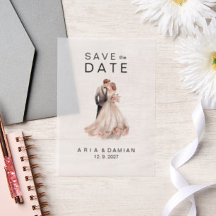 Blush pink gray floral couple photo Save the Date  Vellum Invitations