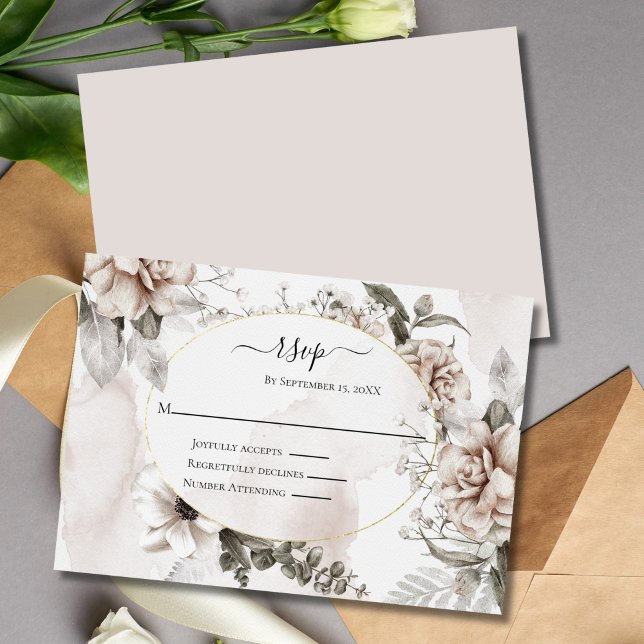 Blush Pink Gray Floral Elegant Formal Wedding RSVP Card (Blush Pink Gray Floral Watercolor Wedding RSVP Card)