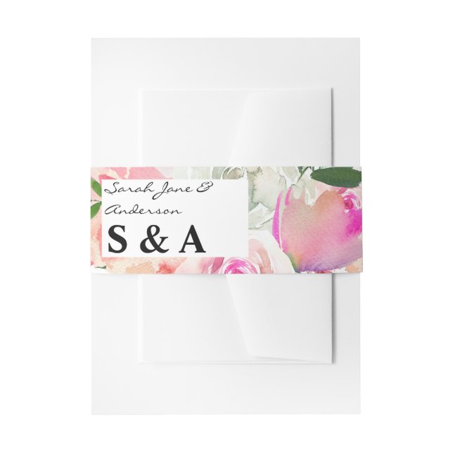 Blush Pink & Gray Floral Invitation Belly Band (Front Example)