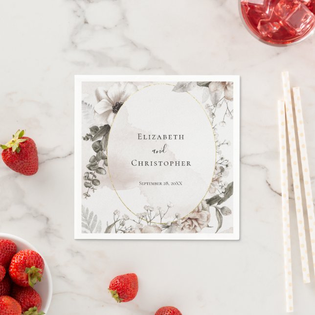 Blush Pink Gray Floral Watercolor Wedding Napkins (Insitu)