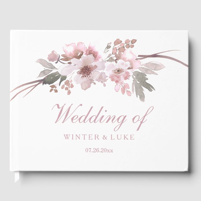 Blush Pink & Gray Floral Wedding Guestbook (Front)