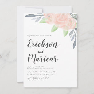 Blush Pink & Gray Floral Wedding Invitation