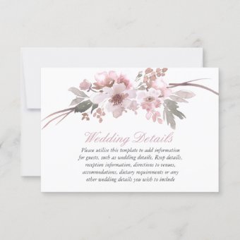 Blush Pink & Gray Floral Wedding Reception Details Invitation | Zazzle