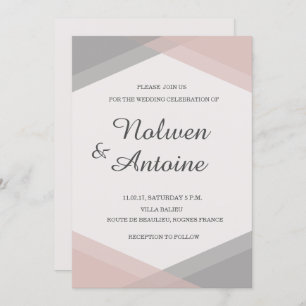 Blush pink gray geometric elegant modern wedding invitation
