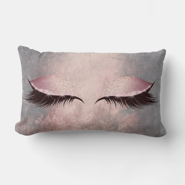 Blush Pink Gray Grungy Glitter Cement Glam Makeup Lumbar Pillow (Front)