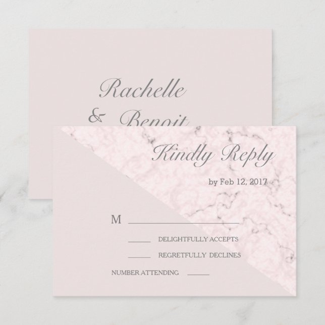 Blush pink gray marble modern wedding rsvp invitation (Front/Back)