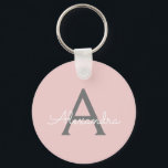 Blush Pink Gray Modern Script Girly Monogram Name Keychain<br><div class="desc">Blush Pink and Gray Simple Script Monogram Name Keychains (Key Chain). This makes the perfect sweet 16 birthday,  wedding,  bridal shower,  anniversary,  baby shower or bachelorette party gift for someone that loves glam luxury and chic styles.</div>