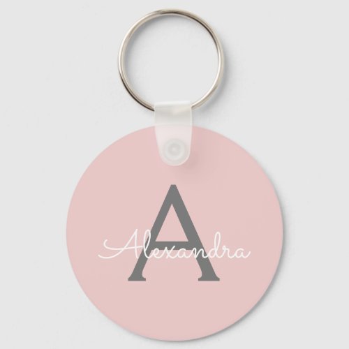 Blush Pink Gray Modern Script Girly Monogram Name Keychain