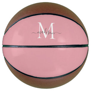 Blush Pink Gray Monogram Feminine Girly Script Basketball