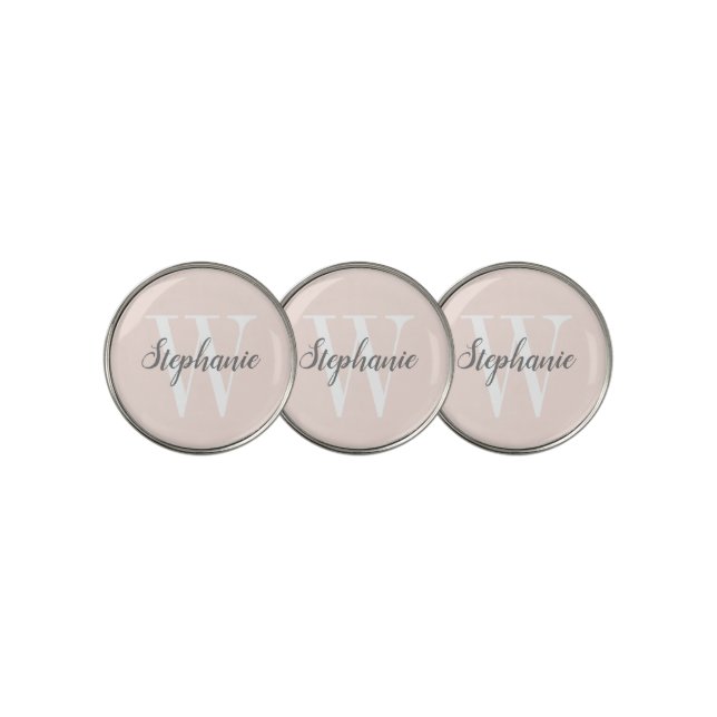 Blush Pink Gray Monogram Personalized Golf Ball Marker (3 Up)