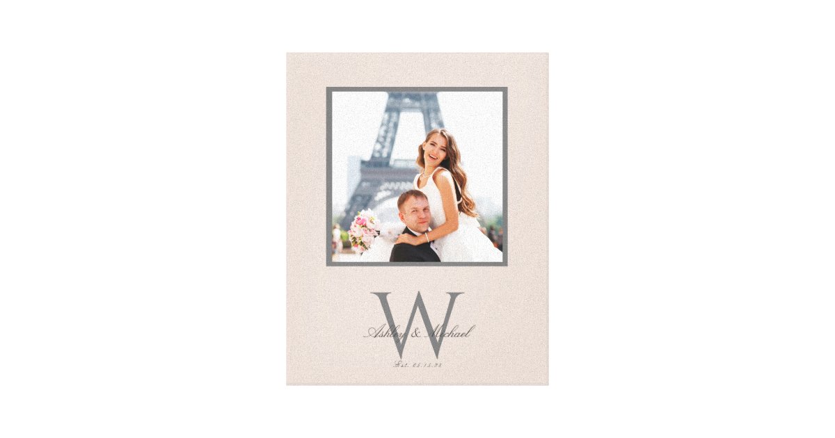 Blush Pink Gray Monogram Photo Wedding Keepsake Canvas Print